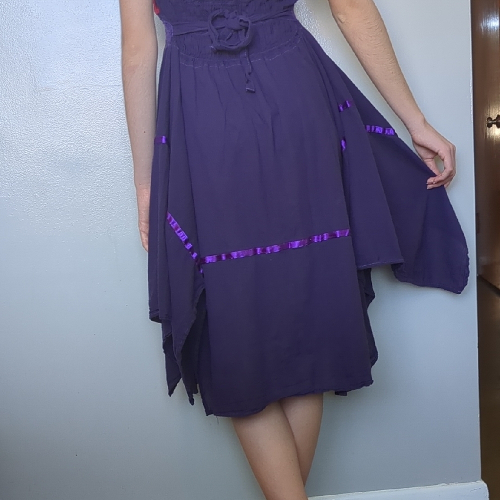 Purple Halter Sundress With Crocheted And Embroidered Details - Picture 5 of 6